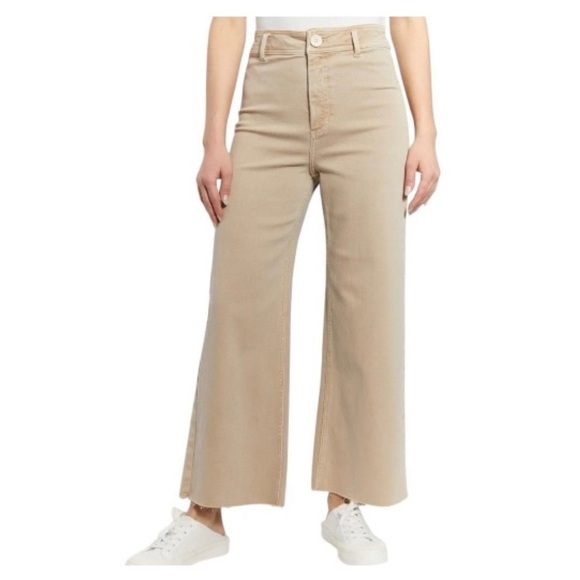 OAT NY | High Rise Wide Leg Raw Hem Oat Milk Tan Color Denim Pants | 10 / 30 - Picture 4 of 10